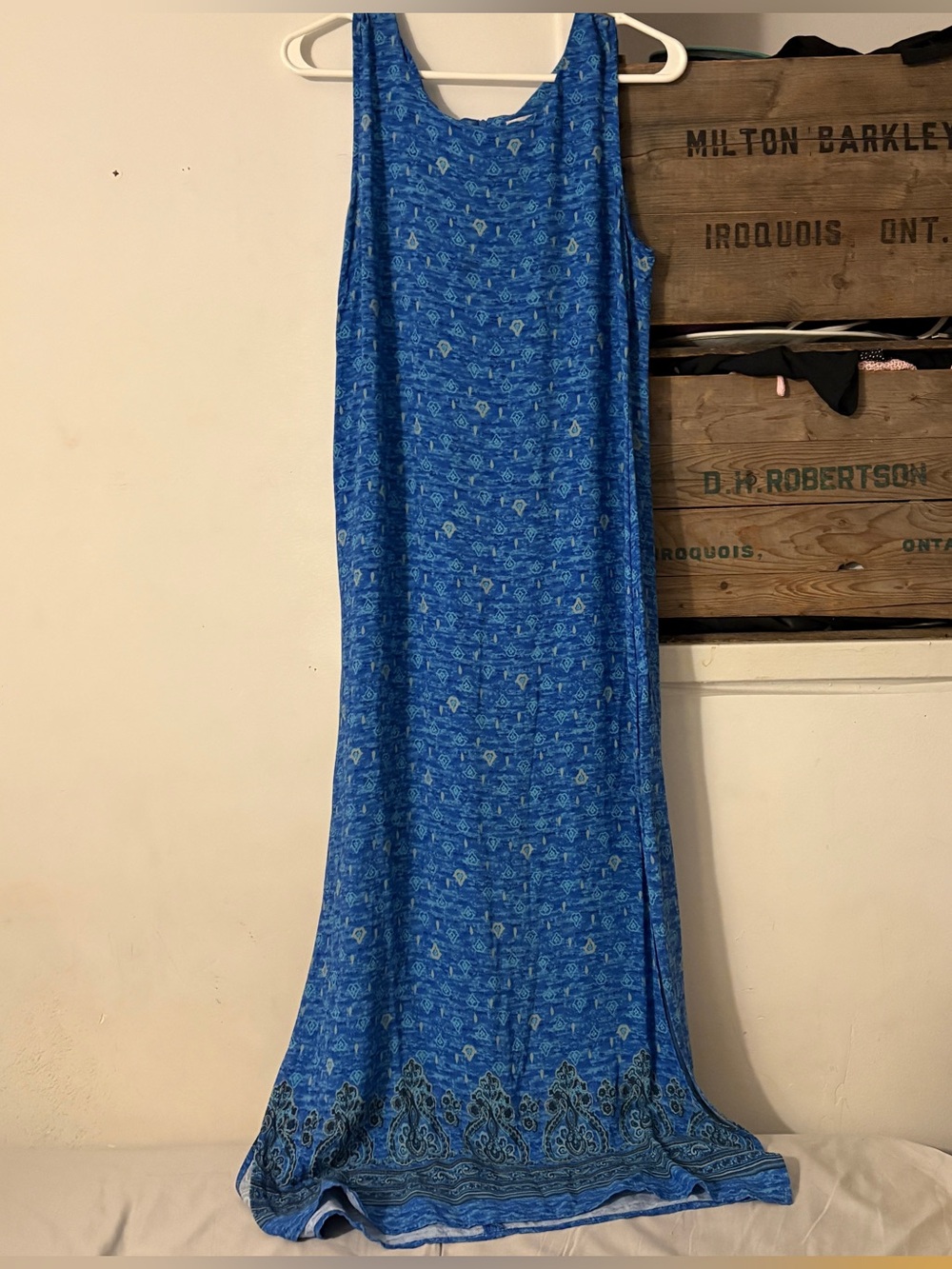 Vintage cleo Blue Print Flowy Boho Maxi Dress Size 12